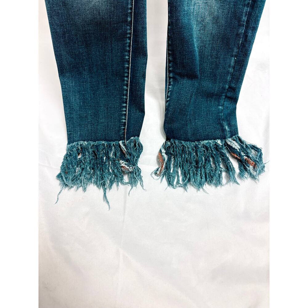 Judy Blue relaxed fit blue jeans with fringe bottom - Picture 3 of 6
